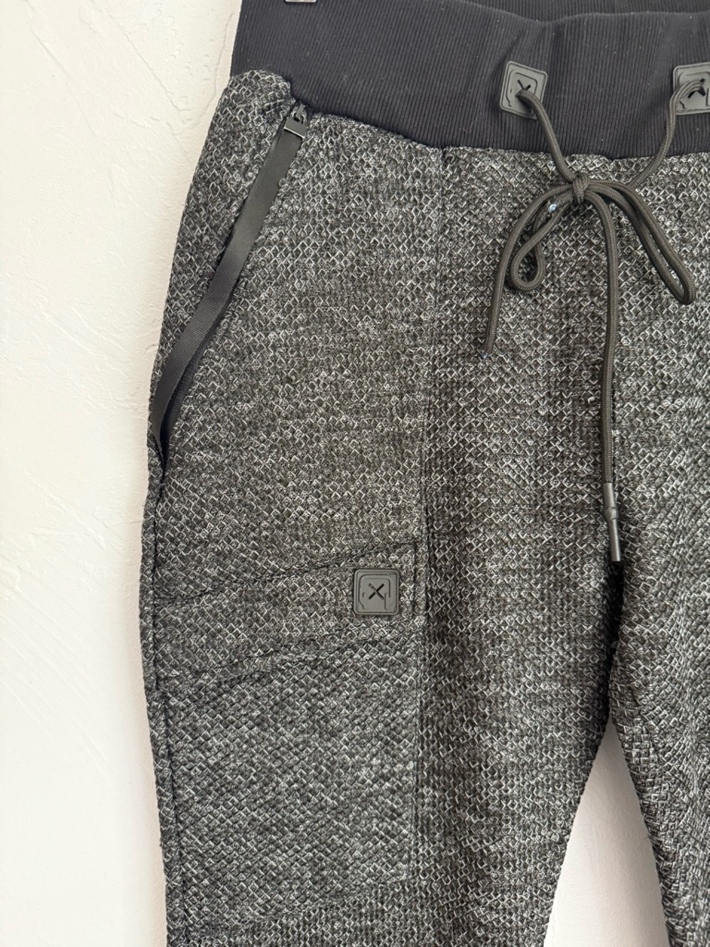 RK7 Textured Knit Jogger Sweatpants Black Gray Zip Pocket Size Large